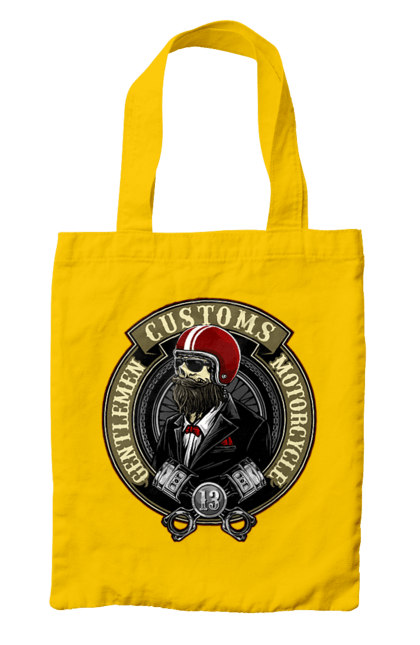 Bag with prints Gentlemen motorcycle. Gentleman, helmet, motorcycle, skull. 2070702