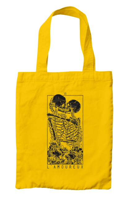 Bag with prints Skeletons in love. Bones, kiss, love, scull, skeletons, tarot, teeth. 2070702