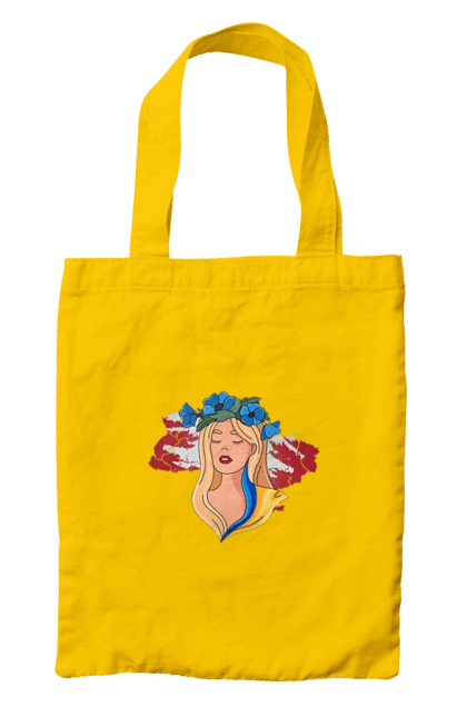 Сумка з принтом "Дівчина на карті України". Дівчина, дівчина на карті, жовтий, карта україни, квіти, прапор, синій, україна, червоний. 2070702