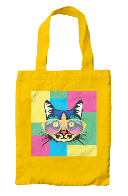 Bag with prints Cat with glasses. Animal, art, bright, cat, cat, glasses, mustache, picture, wool. 2070702