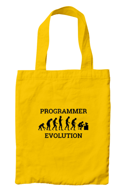 Сумка з принтом "Еволюція програміста". Angular, c, css, html, it, javascript, jquery, php, python, react, svelt, vue, айтишник, айті, гумор, код, кодувати, прогер, програміст, програмісти, ти ж, ти ж програміст, тиж програміст. 2070702