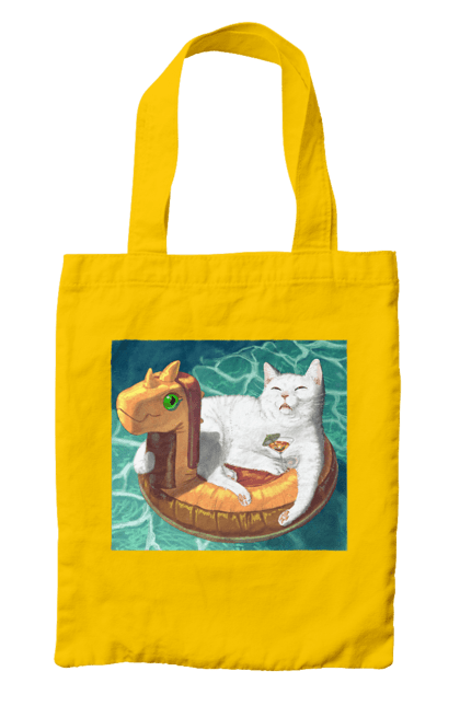 Сумка з принтом "Білий кіт у плавальному колі, на відпочинку". Басейн, відпочинок, кіт, коктейль, море, плавальний круг. 2070702