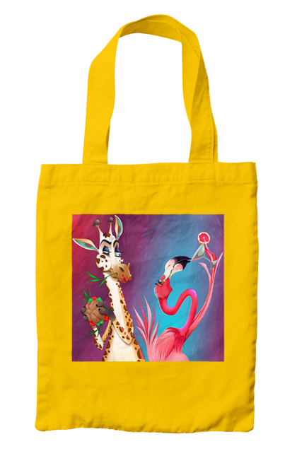 Сумка з принтом "Жираф І Фламінго На Вечірці". Жираф, їжа, коктейль, фламінго. 2070702