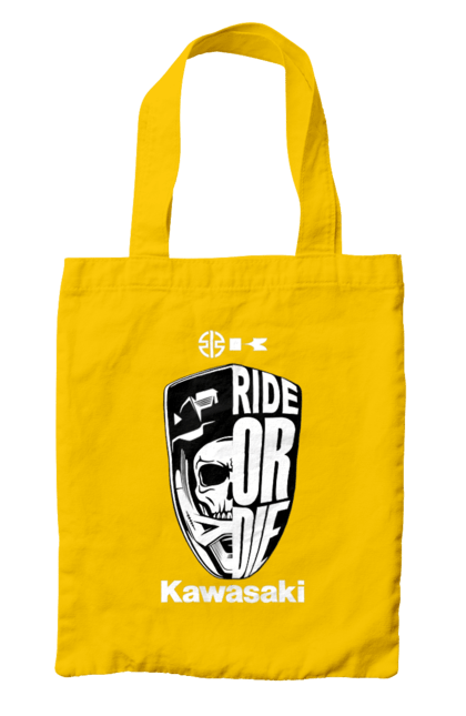 Bag with prints Kawasaki. Brand, kawasaki, motorbike, ride or die, scull, sport. 2070702