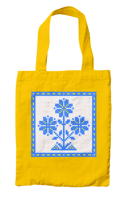Bag with prints Yellow blue embroidery flowers. Cross stitch, embroidery, flowers, symbol of ukraine, traditions of ukraine, ukraine. 2070702