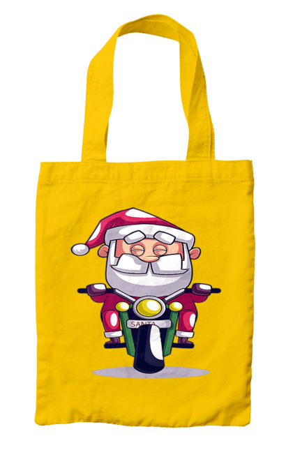 Сумка з принтом "Щасливий Санта на мотоциклі". 2022, дід мороз, зима, мотоцикл, новий рік, різдво, санта, сніг. 2070702