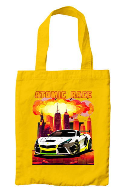 Сумка з принтом "Атомна гонка". Авто, автомобіль, атомні перегони, гонки, гоночні машини, спортивна машина, спорткар. 2070702