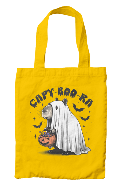 Сумка с принтом Капибара Хэллоуин. Capybara, halloween, водосвинка, грызун, животное, капибара, праздник, привидение, тыква, хэллоуин. 2070702