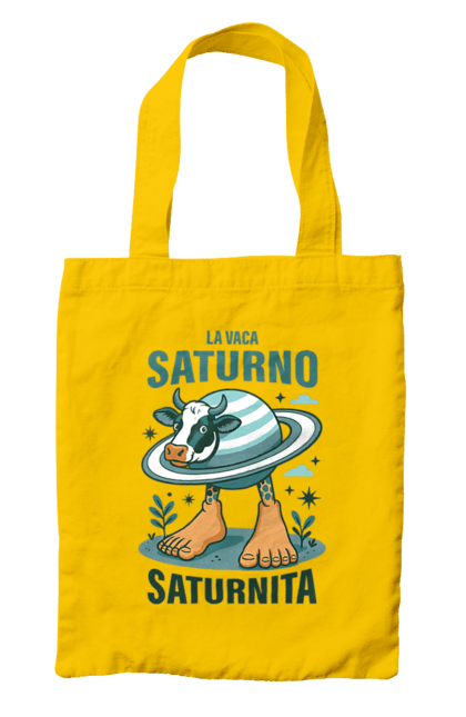 Сумка з принтом "Lavaca Saturno Saturnita". Брейнрот, італійська гнилизна мозку, італійський брейнрот, італійський мем, італійські меми, корова сатурн, ла вака, ла вака сатурно, лавака сатурно, сатурно сатурніто. 2070702