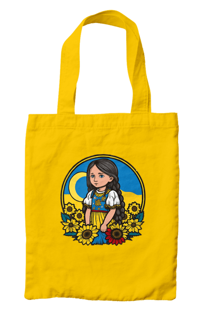 Сумка з принтом "Мила Українська дівчинка". Блакитний, жовтий, жовто-блакитний, зроблено в україні, патріот, патріоти україни, підтримую україну, прапор україни, україна, українська дівчинка. 2070702