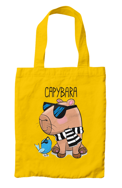 Сумка з принтом "Стильна капібара". Капібара, модна капібара, настрій, окуляри, птах, сонячні окуляри, стильна капібара, тварина, шарф у смужку. 2070702