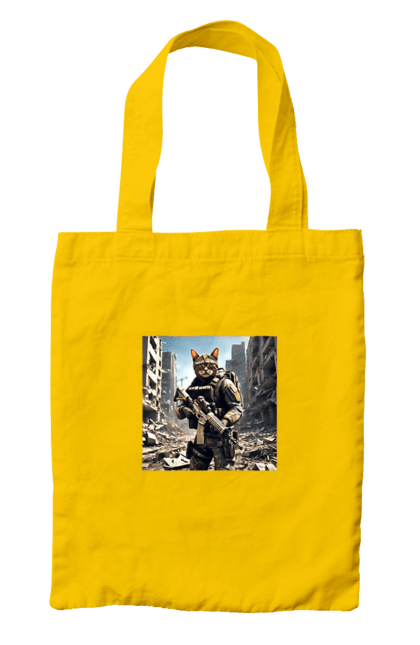 Сумка з принтом "Кіт десантник". Бронежилет, війна, військовий, гвинтівка, захисник, камуфляж, кіт, рушниця. 2070702