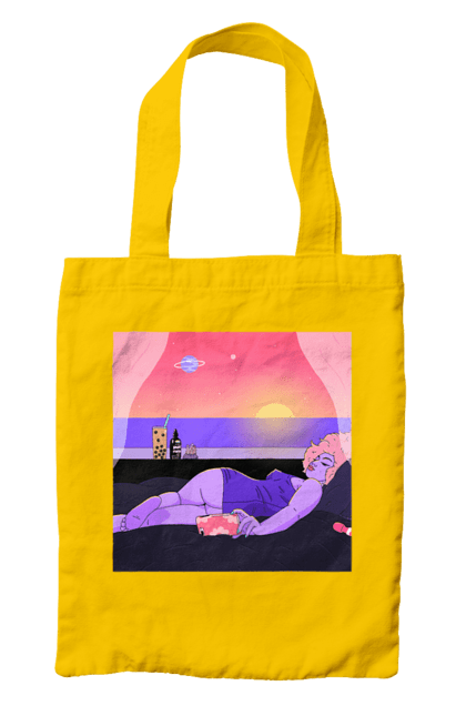 Сумка з принтом "Фіолетова Дівчина На Відпочинку". Дівчина, захід, телефон. 2070702