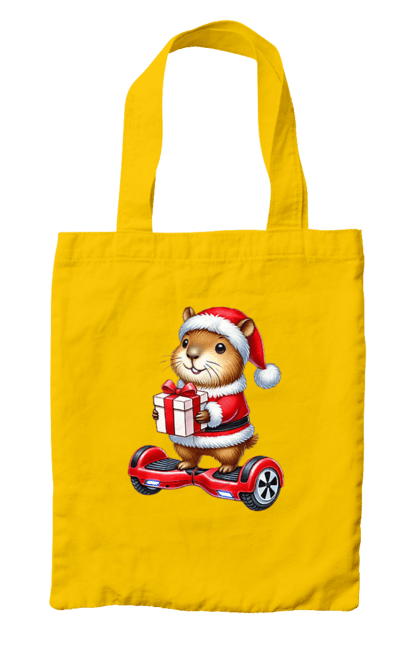 Bag with prints Christmas Capybara with a Gift. Animal, capybara, christmas, christmas capybara, gift, holiday, new year, new year`s gift, santa. 2070702