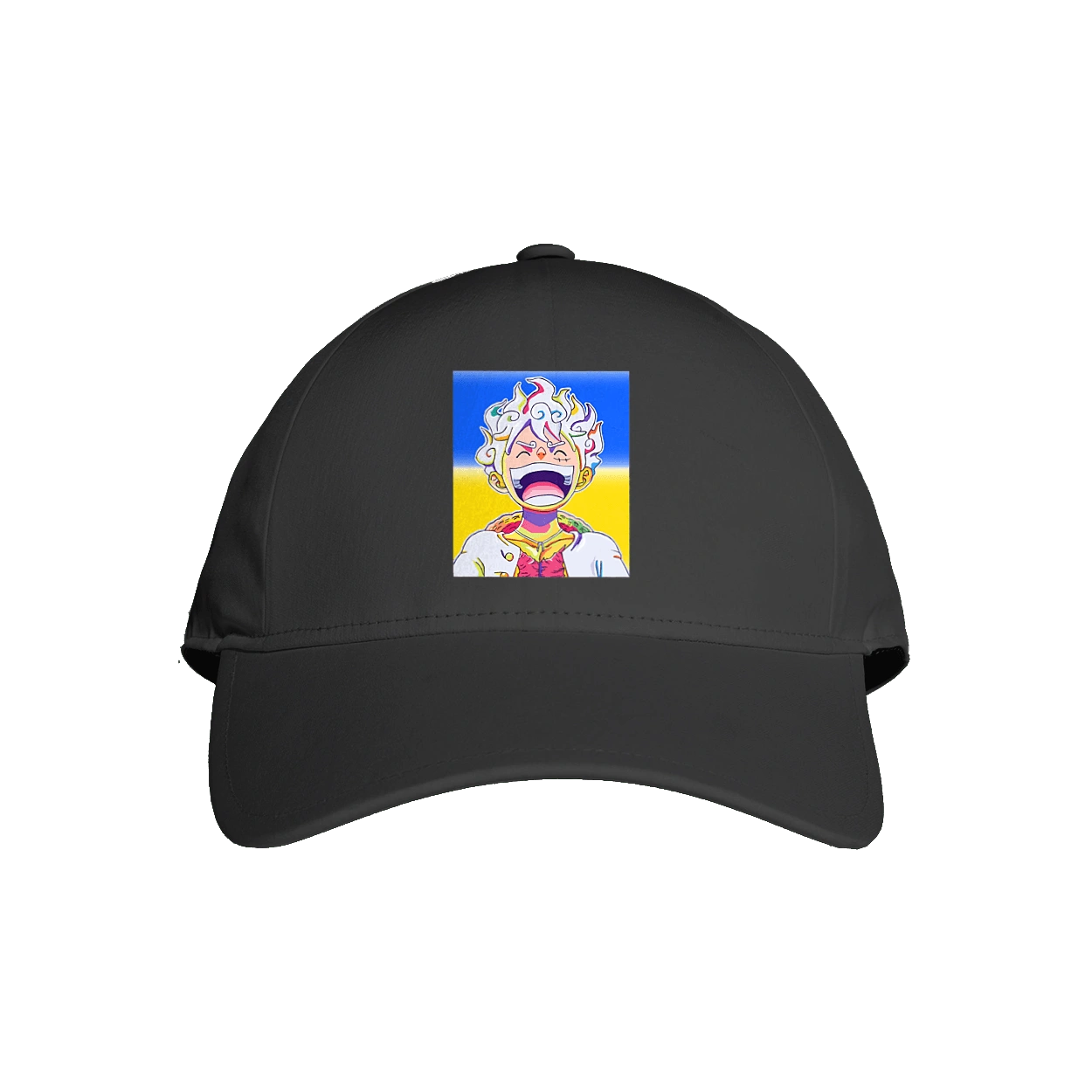 Монкі д Луффі сміється на жовто блактному фоні