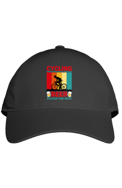 Кепка з принтом "Cycling Beer". Алкоголь, брутальні, велосипед, веселі, для спортсменів, літні, пиво, спорт, чоловічі. 2070702
