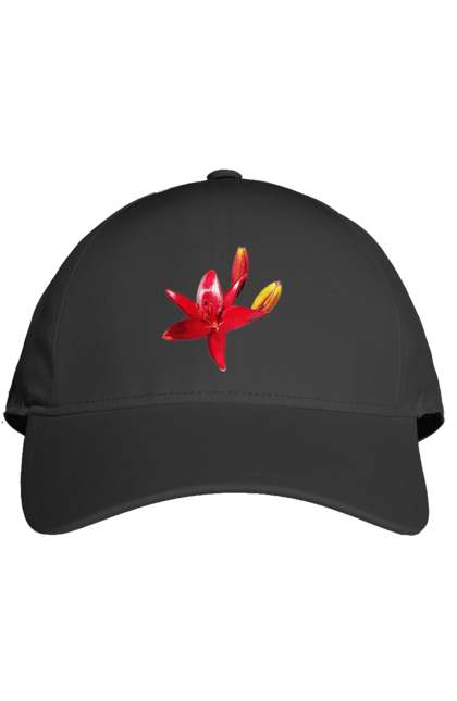 Кепка з принтом "Червона лілія". Бутон, квітка, колір, лілія, природа, сонячний, червона квітка, червона лілія, червоний, яскравий. 2070702