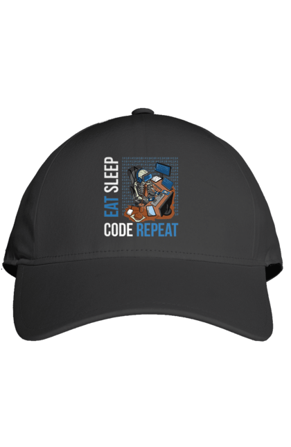 Кепка з принтом "Їж Cпи Кодуй Повторюй". Айті, айтішник, для айтішника, для програміста, їж спи, кодуй повторюй, подарунок айтішнику, подарунок програмісту, програміст, розробник. 2070702