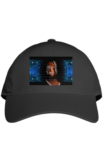 Кепка з принтом "Штучний Розум". Айті, айтішник, гик, жінка, знання, інженер, інтелект, кібер, кібернетика, кіборг, код, комп, комп`ютерник, кристал, машинне навчання, мікросхема, мозок, портрет, програміст, професіонал, професія, розробник, розум, світиться, світло, хакер, чіп, штучний інтелект, штучний розум. 2070702