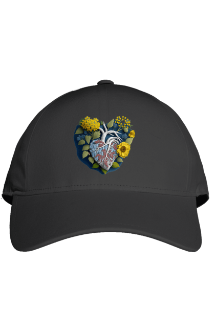 Кепка з принтом "Серце квіти". Люблю україну, перемога україни, серце, символи україни, соняшник, традиції україни, україна. 2070702