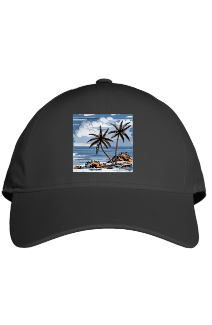 Кепка з принтом "Пальми І Небо". Море, небо, пальми, хмари. 2070702