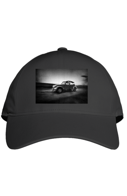 Кепка з принтом "Ретро машина чб". Авто, ретро, ретро машина, чорно біла машина. 2070702
