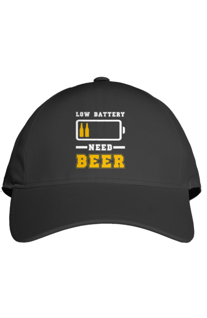 Кепка з принтом "Low battery need beer". Алкоголь, брутальні, літні, пиво, прикольні принти, чоловічі. 2070702