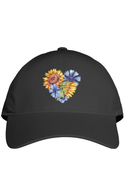 Кепка з принтом "Серце соняшники та фіалки". Квіти, люблю україну, любов, серце, соняшник, україна, фіалки. 2070702