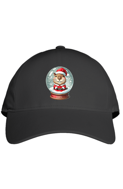 Cap with prints Capybara in a snow globe. Animal, capybara, christmas, christmas capybara, gift, holiday, new year, new year`s gift, santa, snow globe. 2070702