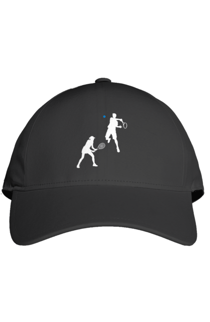 Кепка с принтом Теннис. Большой теннис, грунт, игроки, мяч, призовой фонд, ракетка, спонсор, турнир на грунте, турнирная сетка, хард. 2070702