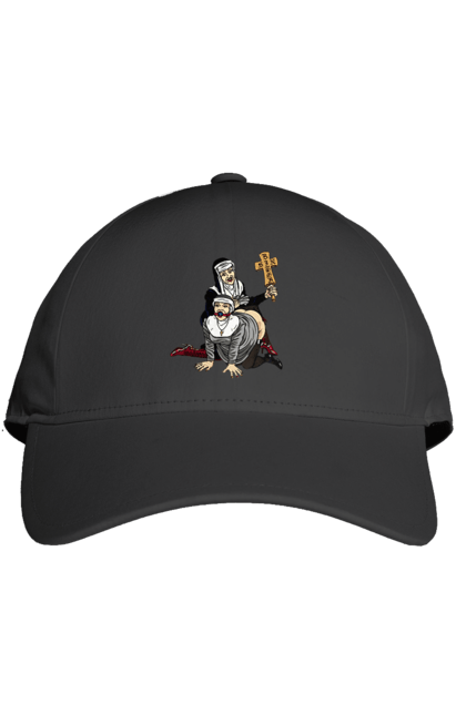 Кепка з принтом "Монашки БДСМ". Бдсм, крута, модна, молодіжна, плескає по дупі, рок, рольові ігри, черниці бдсм, черницю, черниця. 2070702