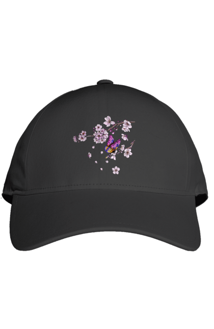 Кепка з принтом "Метелик І Сакура". Весна, дерево, метелик, сакура. 2070702