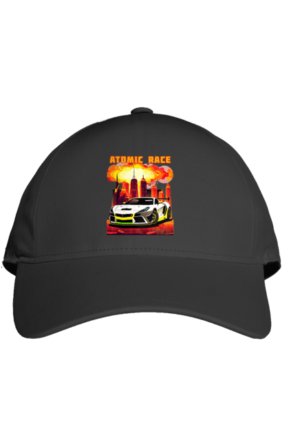 Кепка з принтом "Атомна гонка". Авто, автомобіль, атомні перегони, гонки, гоночні машини, спортивна машина, спорткар. 2070702