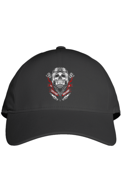 Кепка з принтом "череп гонщик". Байкер, гонки, мотоцикл, череп. 2070702