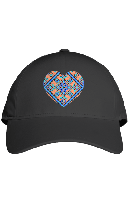 Cap with prints Heart embroidery. Cross stitch, embroidered shirt, embroidery, heart, i love ukraine, symbols of ukraine, traditions of ukraine, ukraine. 2070702