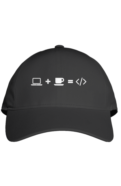 Кепка з принтом "Комп`ютер плюс кава дорівнює код". Айті, айтішник, для айтішника, для програміста, кава, подарунок айтішнику, подарунок програмісту, програміст, розробник. 2070702