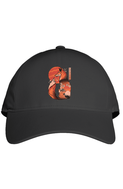 Cap with prints Kitsune. Animal, cherry blossoms, flowers, fox, great wave, japan, japanese, kitsune, mount fuji, red fox. 2070702