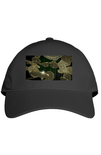 Кепка з принтом "Біткойн". Багатство, біткойн, валюта, гроші, криптовалюта, курс, майнінг, матриця, монета, розкіш, цифровий світ. 2070702