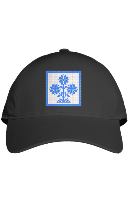 Cap with prints Yellow blue embroidery flowers. Cross stitch, embroidery, flowers, symbol of ukraine, traditions of ukraine, ukraine. 2070702