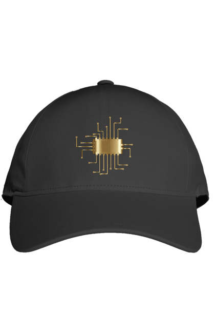 Кепка з принтом "Золотий Чіп". Айті, айтішник, гик, золотий, золото, інженер, кібернетика, код, комп, комп’ютерник, кристал, мікросхема, програміст, професія, розробник, чіп. 2070702