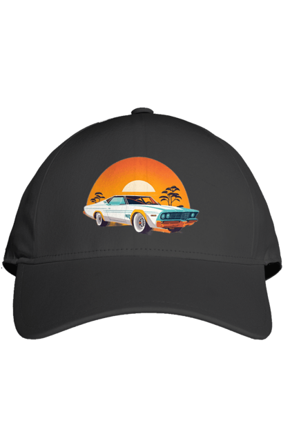 Кепка з принтом "Гарне авто на закаті". Авто, закат, солнце. 2070702