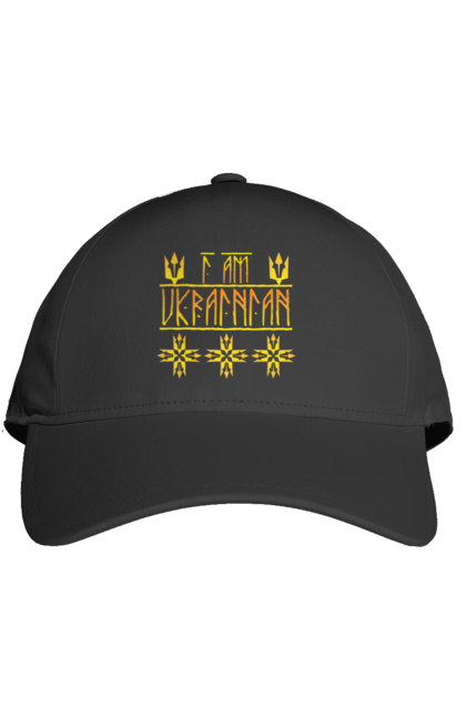 Кепка з принтом "I am UKRAINIAN pattern". Герб, напис, руни, русь, типографіка, україна, я українець. futbolka.stylus.ua