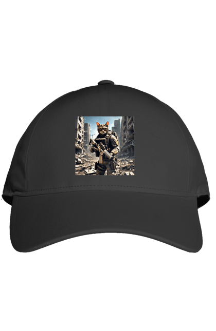 Кепка з принтом "Кіт десантник". Бронежилет, війна, військовий, гвинтівка, захисник, камуфляж, кіт, рушниця. 2070702