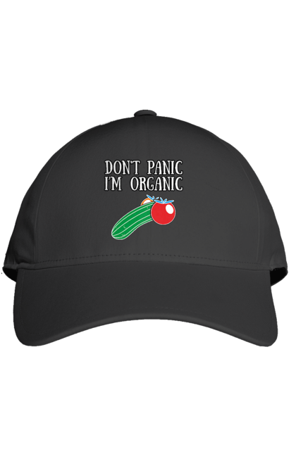 Кепка з принтом "Не панікуйте, я органічний". Овочі, огірок, органіка, продукти, фрукти. CustomPrint.market