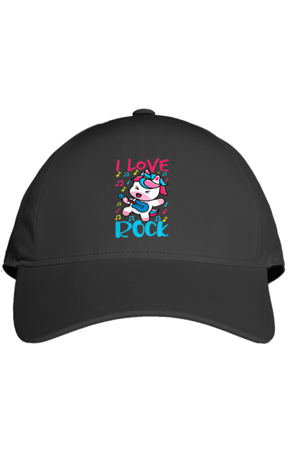 Cap with prints Unicorn. Animals, fairy creatures, guitar, horn, mane, music, purple, rock, unicorn, violet. 2070702