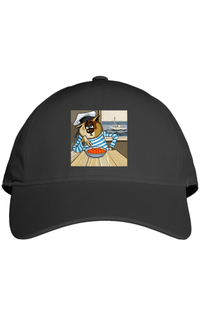 Кепка з принтом "Кот Моряк, На Кораблі Їсть Червону Ікру". Ікра, кіт, корабель, моряк. 2070702