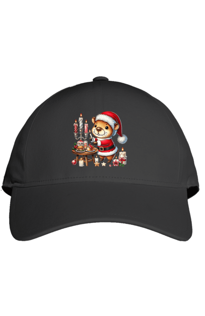 Cap with prints Capybara and Christmas Dinner. Animal, capybara, christmas, christmas capybara, christmas dinner, gift, holiday, new year, new year`s gift, santa. 2070702