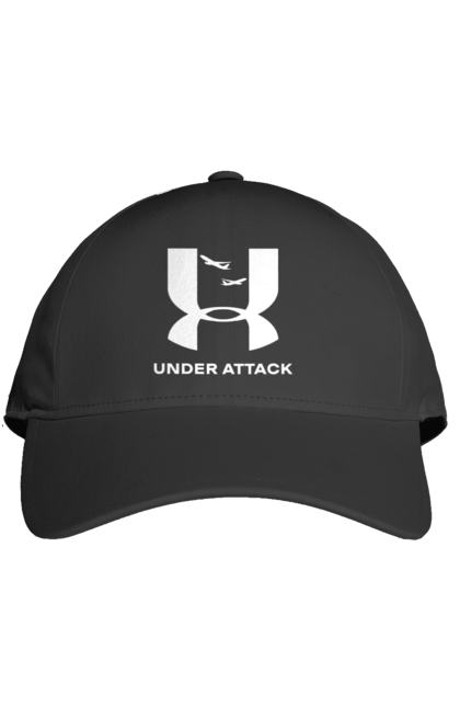 Кепка з принтом "Under Attack white". Андер армор, бренди, гумор, приколи, прикольні, ундер армор. 2070702