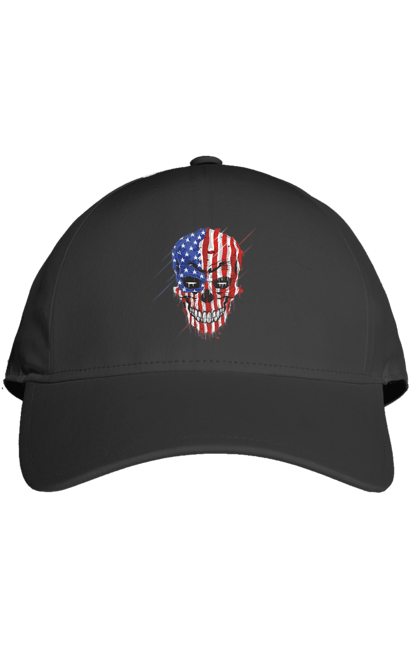 Cap with prints Skull with flag. Bones, eagle, flag, scull, smile, teeth, usa. 2070702