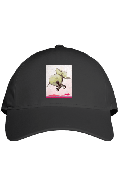 Кепка з принтом "Слон На Мотоциклі". Мотоцикл, політ, слон. 2070702